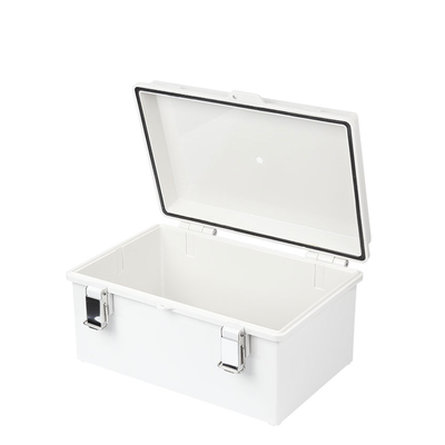 Gabinete de Plástico ABS, Uso en Intemperie IP66 (190 x 290 x 140 mm) cierre por broche Inoxidable y Permite Cerrado con Cand