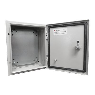 Gabinete de Acero IP66 Uso en Intemperie (250 x 300 x 150 mm) con Placa Trasera Interior Metálica y Compuerta Inferior Ato...