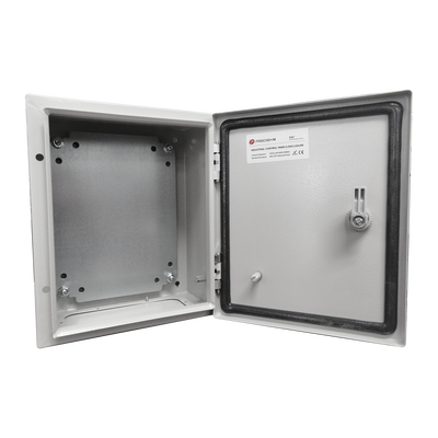 Gabinete de Acero IP66 Uso en Intemperie (400 x 400 x 200 mm) con Placa Trasera Interior de Metal y Compuerta Inferior Atorni