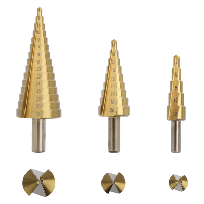Juego de 3 Brocas Escalonadas HSS 4-12, 4-20, 4-32 mm (Para Plástico o Metal). PRECISION - Vista 5