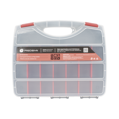 Caja Organizadora con 21 Divisiones Fabricada en Plástico de Alta Resistencia de 38x31x7 cm. - PRECISION