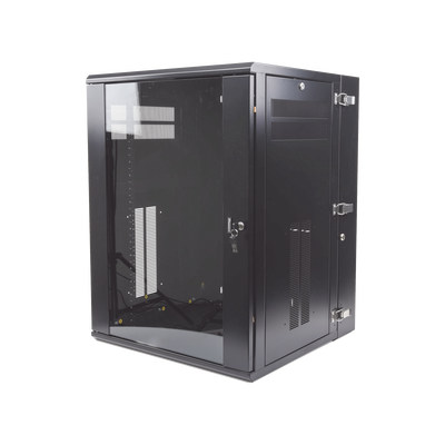 Gabinete PanZone de Montaje en Pared, de 19in, Puerta con Ventana de Seguridad, 18 UR, 635mm de Profundidad, Color Negro P...