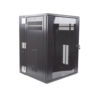 Gabinete PanZone de Montaje en Pared, de 19in, Puerta con Ventana de Seguridad, 18 UR, 635mm de Profundidad, Color Negro P...
