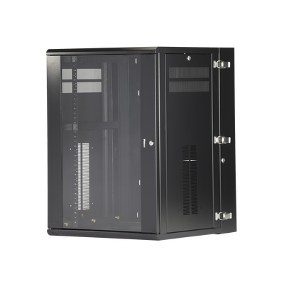 Gabinete PanZone de Montaje en Pared, de 19in, Puerta con Ventana de Seguridad, 18 UR, 635mm de Profundidad, Color Negro -...
