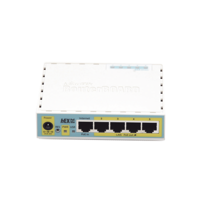 (hEX PoE LITE) RouterBoard, 5 Puertos Fast Ethernet, 4 con PoE Pasivo, 1 Puerto USB MIKROTIK - Vista 4
