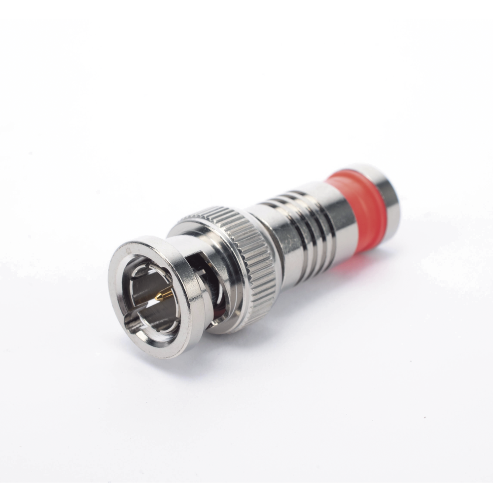 Conector BNC Macho en 75 Ohm, Montaje de Compresión Axial para Cable Coaxial RG-6/U, Níquel/ Oro/ Teflón. | SIERRA STORE