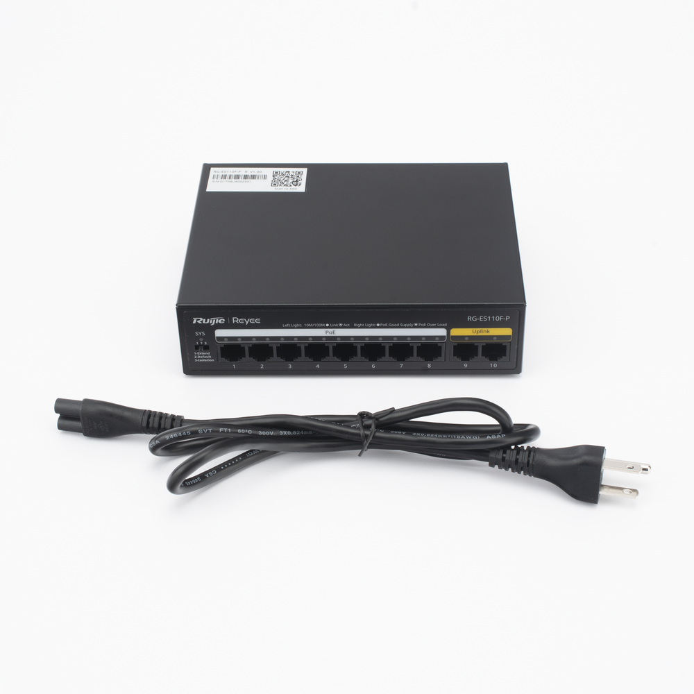 Switch PoE+ no administrable / 8 puertos PoE+ 10/100 / 2 uplinks 10/100 / 110W total / 2.0 Gbps switching | SIERRA STORE