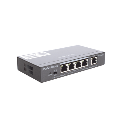 Switch Administrable PoE con 5 puertos Gigabit, 4 PoE 802.3af/at, gestión gratuita desde la nube, 54w RUIJIE - Vista 2