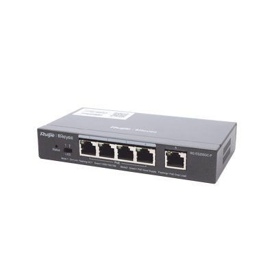 Switch Administrable PoE con 5 puertos Gigabit, 4 PoE 802.3af/at, gestión gratuita desde la nube, 54w RUIJIE - Vista 3