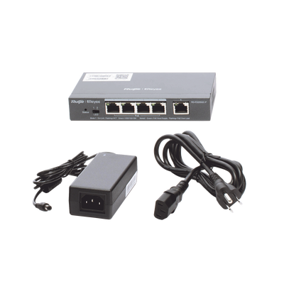 Switch Administrable PoE con 5 puertos Gigabit, 4 PoE 802.3af/at, gestión gratuita desde la nube, 54w RUIJIE - Vista 5