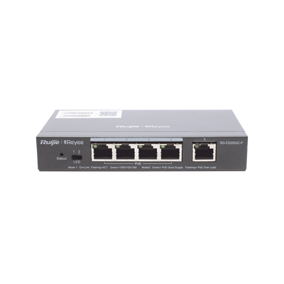Switch Administrable PoE con 5 puertos Gigabit, 4 PoE 802.3af/at, gestión gratuita desde la nube, 54w - RUIJIE