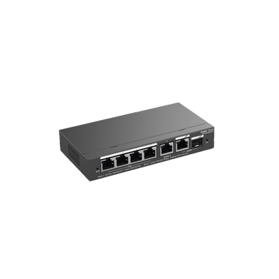 Switch Administrable con 4 puertos Gigabit PoE, 2 Uplink Gigabit y 1 Uplink Gigabit para Fibra SFP en combo, gestión gratu...