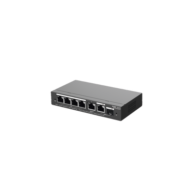 Switch Administrable con 4 puertos Gigabit PoE, 2 Uplink Gigabit y 1 Uplink Gigabit para Fibra SFP en combo, gestión gratu...