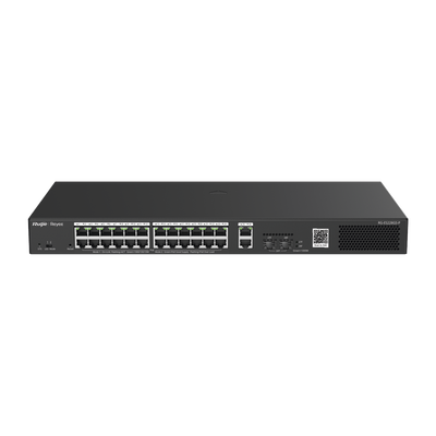 Switch Smart PoE con 24 puertos Gigabit PoE 802.3af/at + 2 SFP para fibra 1Gb, gestión gratuita desde la nube, 370w - RUIJIE