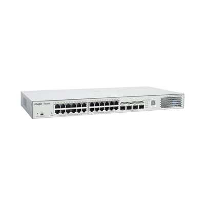 Switch Administrable L2 PoE+ hasta 370W, 24 Puertos Eth 1G, 4 puertos SFP 1G, Administración Remota en la Nube. RUIJIE - V...