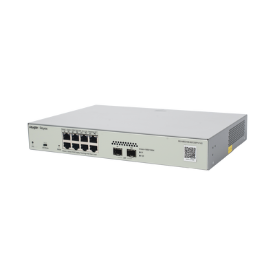 Switch Administrable PoE Capa 2 con 8 puertos Gigabit PoE 802.3af/at + 2 SFP para fibra 1Gb, gestión gratuita desde la nub...