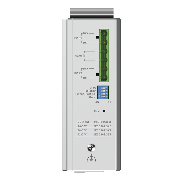 Switch Industrial PoE+ / 4 Puertos Gigabit / 1 PoE++ 60W + 3 PoE+ 30W / 2 SFP Uplink / 12 Gbps / -40°C a 75°C / Protección 6 kV | SIERRA STORE