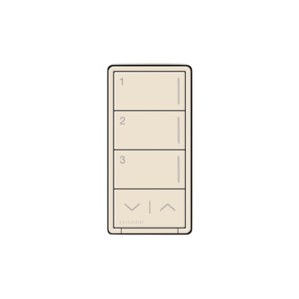 LUTRON RADIORA 3 - RRSTHN3RLLA - Botonera híbrida Sunnata / 3 botones + subir-bajar / Atenuador integrado / 120 V, requiere neutro / Color almendra claro / Sistema