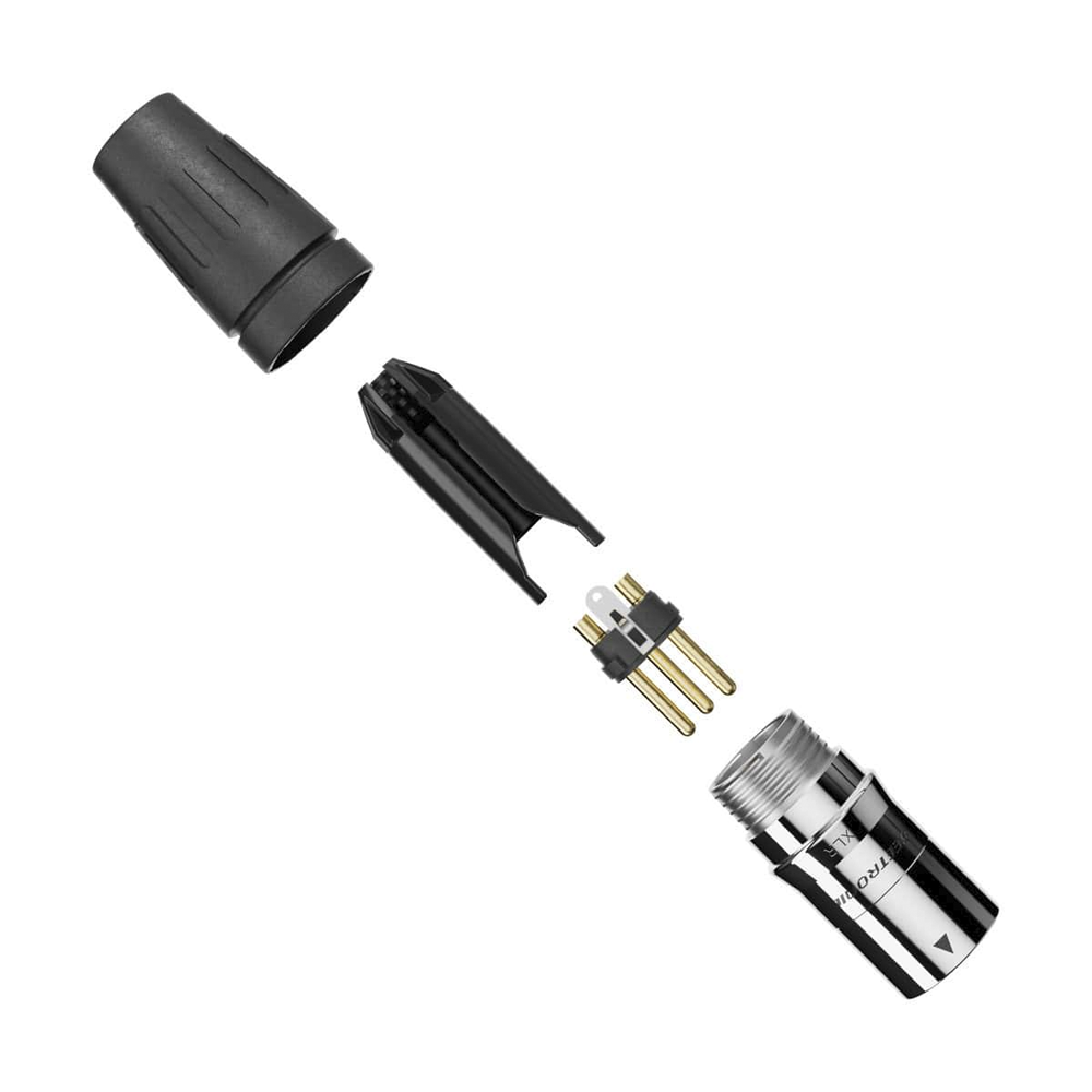 Conector XLR Macho / 3 Núcleos / Acero Inoxidable / Contactos Oro / 20 A / 250 V CA / Identificación por Color | SIERRA STORE