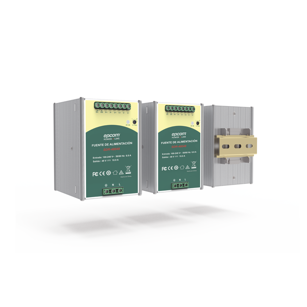 Fuente de Poder Industrial / 48 VCC @ 10A / 480W / Entrada Universal 100-240 VCA / Operación -20°C a 70°C / Riel DIN | SIERRA STORE