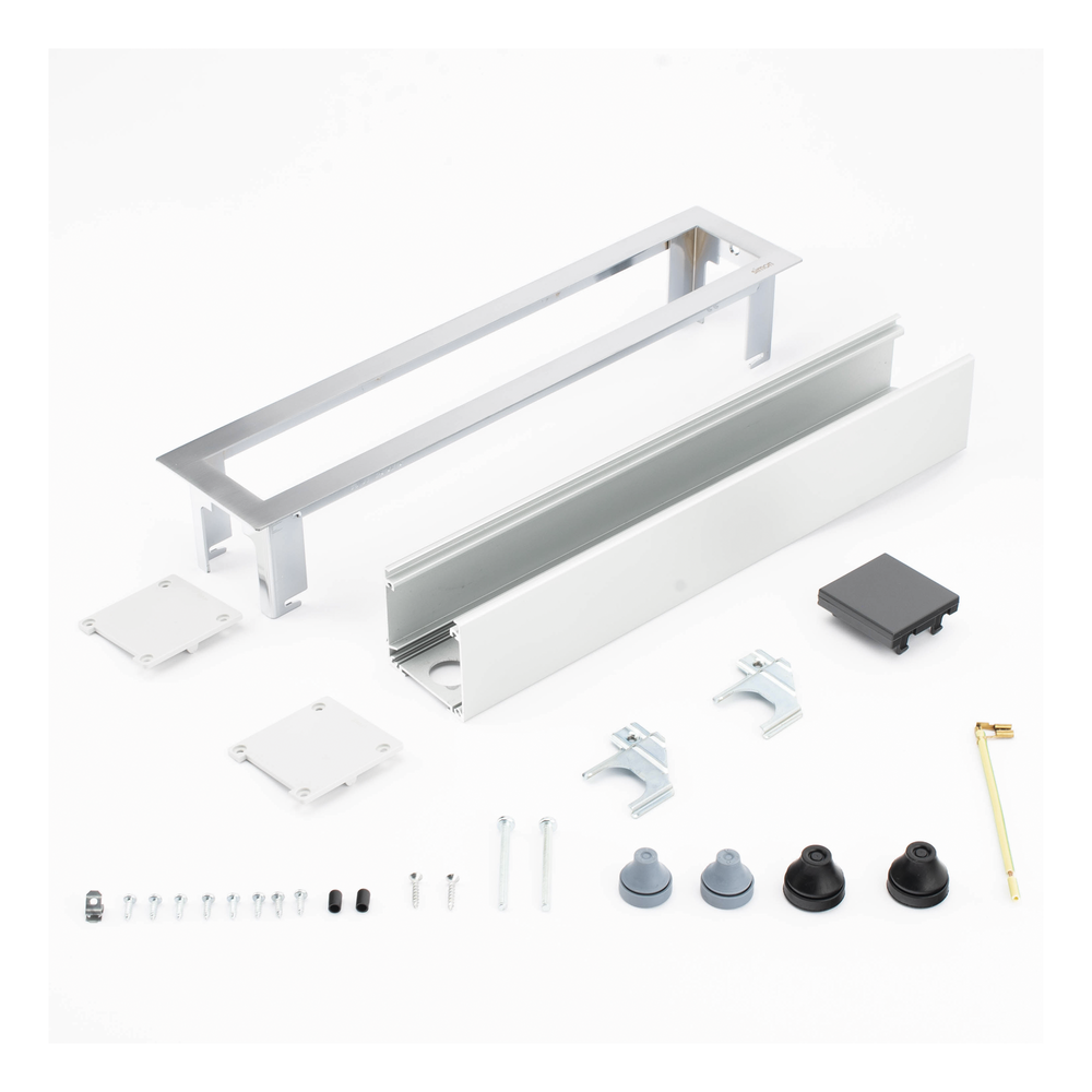 Caja de Escritorio para Módulos / Capacidad 4 Módulos K45 / Aluminio Anodizado / Salida Posterior de Cables / 54×225×54 mm | SIERRA STORE