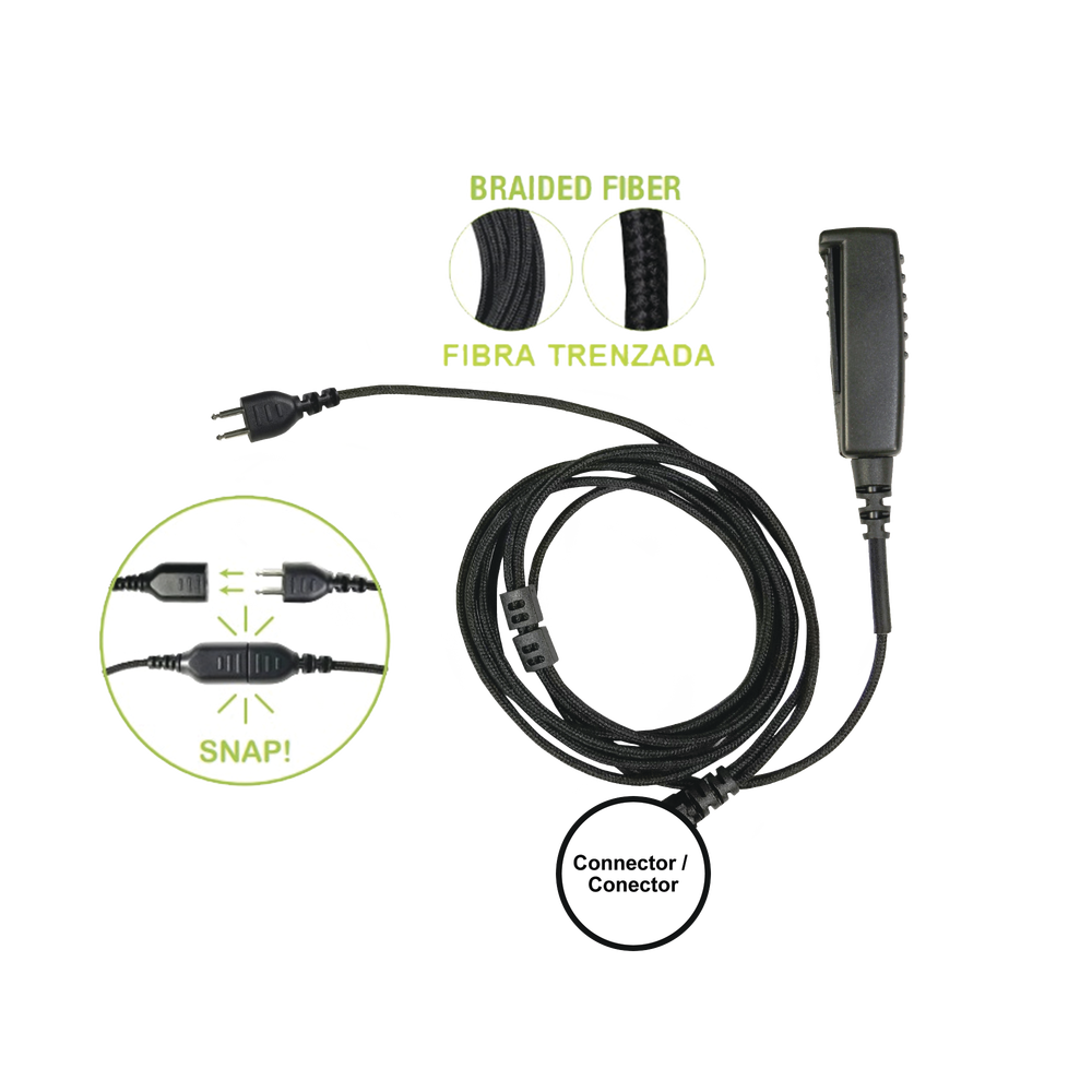 Cable para Micrófono Audífono / Conector P-Snap 2 Hilos / Fibra Trenzada / Compatible Icom IC-F3216/4261/52D/62D/3400/4400 | SIERRA STORE