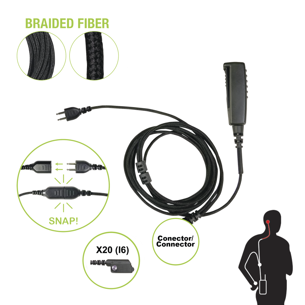 Cable para Micrófono Audífono / Conector P-Snap 2 Hilos / Fibra Trenzada / Compatible Icom IC-F3216/4261/52D/62D/3400/4400 | SIERRA STORE