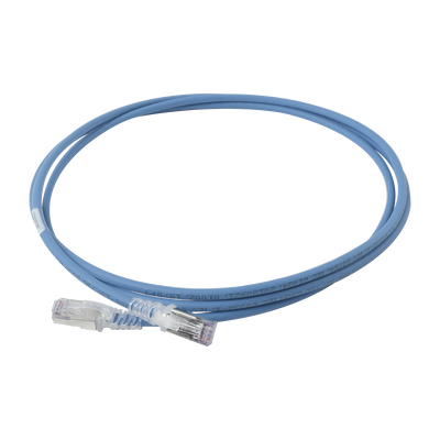 Patch Cord Skinny Cat6A Blindado S/FTP, 2.13 Metros (7 Pies), Diámetro Reducido 28 AWG, Color Azul - SIEMON