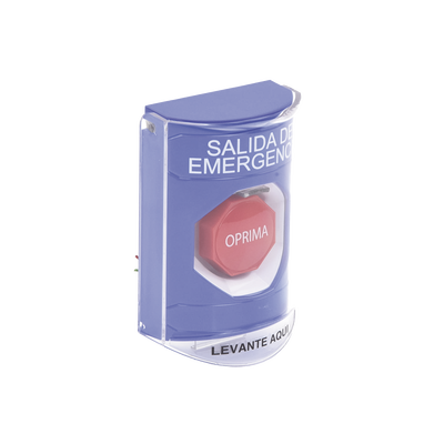 Botón de Salida de Emergencia, Texto en Español, Tapa Protectora de Policarbonato Súper Resistente, Restablecimiento con L...