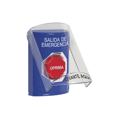 Botón de Salida de Emergencia, Texto en Español, Tapa Protectora de Policarbonato Súper Resistente, Restablecimiento con L...
