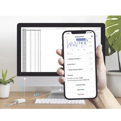 Medidor de temperatura y humedad para uso exterior o interior Datos en pantalla / inalámbrico BLUETOOTH compatible con HUB...