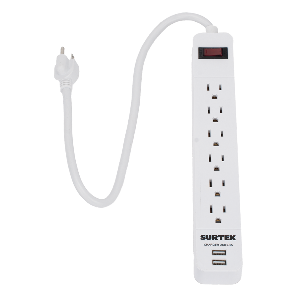 SURTEK - SYS-136204 - Multicontacto con 6 contactos aterrizados y 2 puertos usb.