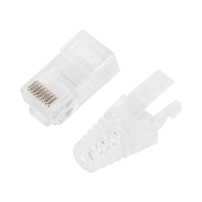 Bote con 50 Plugs Pass Through RJ45 Cat6 sin Blindaje, con Alivio de Tensión Incluido, Chapado de Oro a 30 Micras para Dur...
