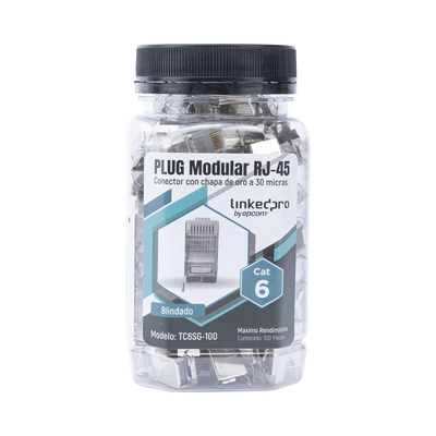 Bote con 100 Piezas de Plug Modular RJ45 Cat6 Blindado con Pin de Tierra, Chapado de Oro a 30 Micras para Durabilidad Extr...