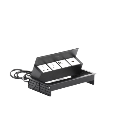 Caja Horizontal Tipo Hub para Escritorio Color Negro, con 1 Puerto HDMI Hembra-Hembra, 1 Puerto RJ45 Cat6, 2 Puertos USB (...