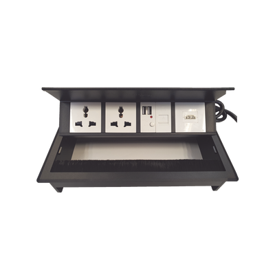 Caja Horizontal Tipo Hub para Escritorio Color Negro, con 1 Puerto HDMI Hembra-Hembra, 1 Puerto RJ45 Cat6, 2 Puertos USB (...
