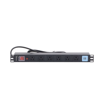 Tomacorriente Horizontal (PDU) de 6 contactos (NEMA 5-15R) + 2 USB para instalación en Rack de 19", 1UR, 125 Vca/ 15 A (TH...