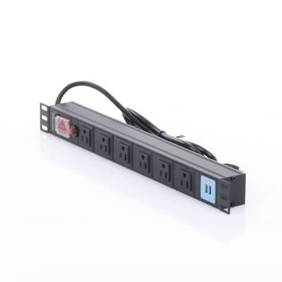 Tomacorriente Horizontal (PDU) de 6 contactos (NEMA 5-15R) + 2 USB para instalación en Rack de 19", 1UR, 125 Vca/ 15 A (TH...