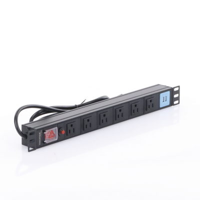 Tomacorriente Horizontal (PDU) de 6 contactos (NEMA 5-15R) + 2 USB para instalación en Rack de 19", 1UR, 125 Vca/ 15 A (TH...