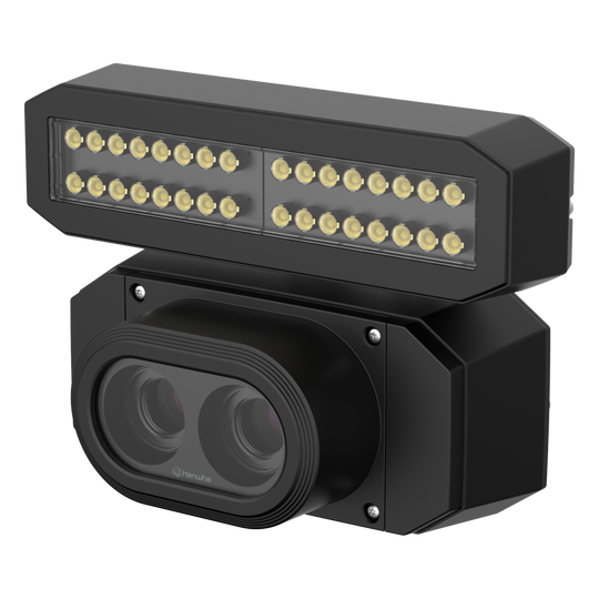 HANWHA VISION - TNS-9050IBC - Camara IP Dual 4K, Funcion para reconocimiento de Codigos de Barra BCR / 2 lentes 25mm / Luz Blanca incluida /