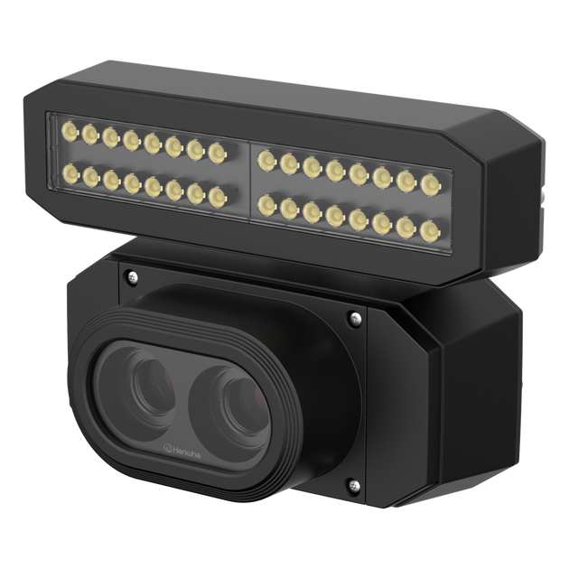 HANWHA VISION - TNS-9050IBC - Camara IP Dual 4K, Funcion para reconocimiento de Codigos de Barra BCR / 2 lentes 25mm / Luz Blanca incluida /