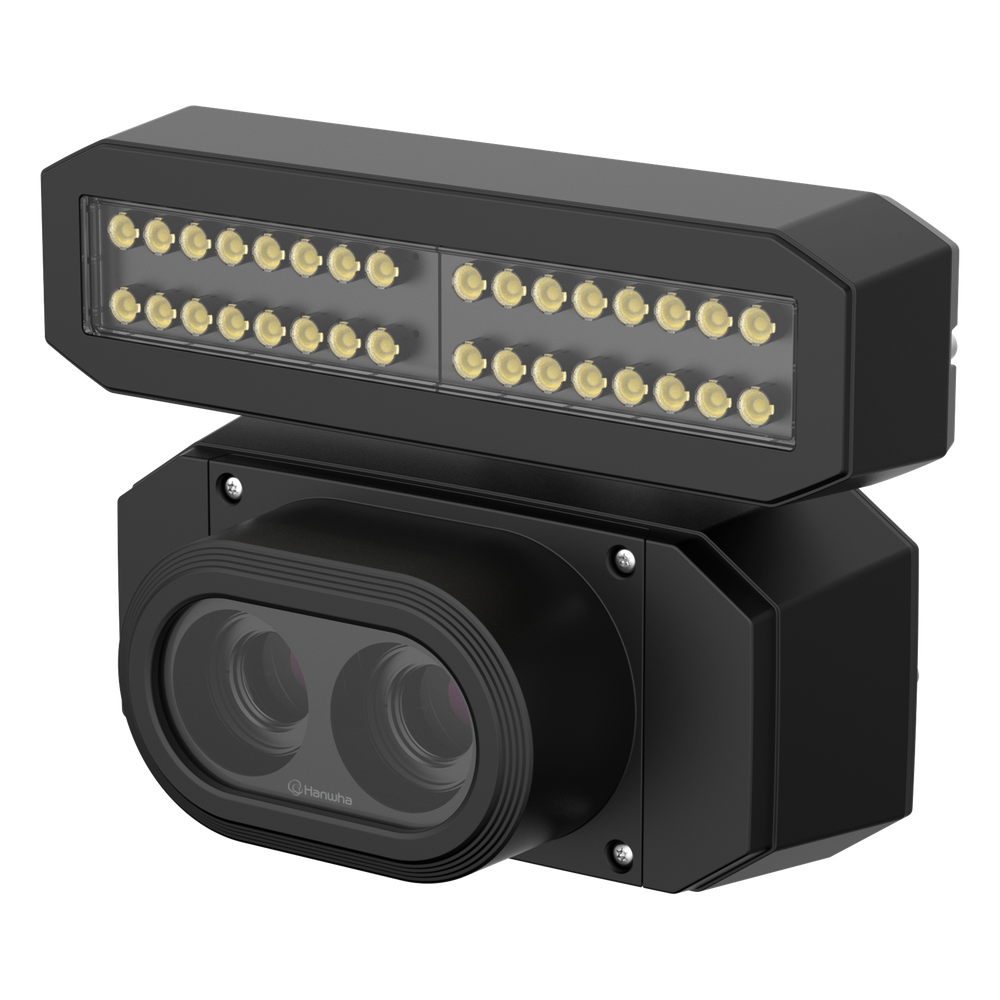 HANWHA VISION - TNS-9050IBC - Camara IP Dual 4K, Funcion para reconocimiento de Codigos de Barra BCR / 2 lentes 25mm / Luz Blanca incluida /