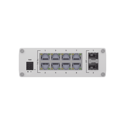 Switch Industrial No-Administrable 8 puertos Gigabit PoE 802.3af/at, 2 puertos SFP TELTONIKA - Vista 2