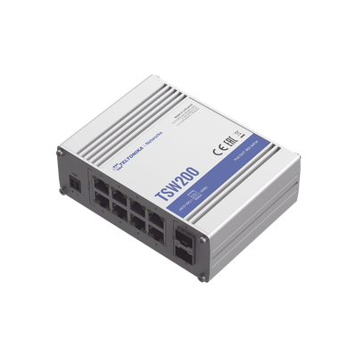 Switch Industrial No-Administrable 8 puertos Gigabit PoE 802.3af/at, 2 puertos SFP - TELTONIKA