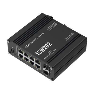 Switch Industrial Administrable L2, 8 puertos PoE 802.3af/at, Soporta Profinet - TELTONIKA