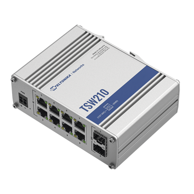 Switch Industrial No-Administrable 8 puertos Gigabit, 2 SFP 1G TELTONIKA - Vista 2