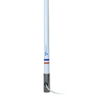 Antena marina VHF en fibra de vidrio con base de acero inoxidable en rango de 156 a 163 MHz. Incluye 4.5 metros de cable y...