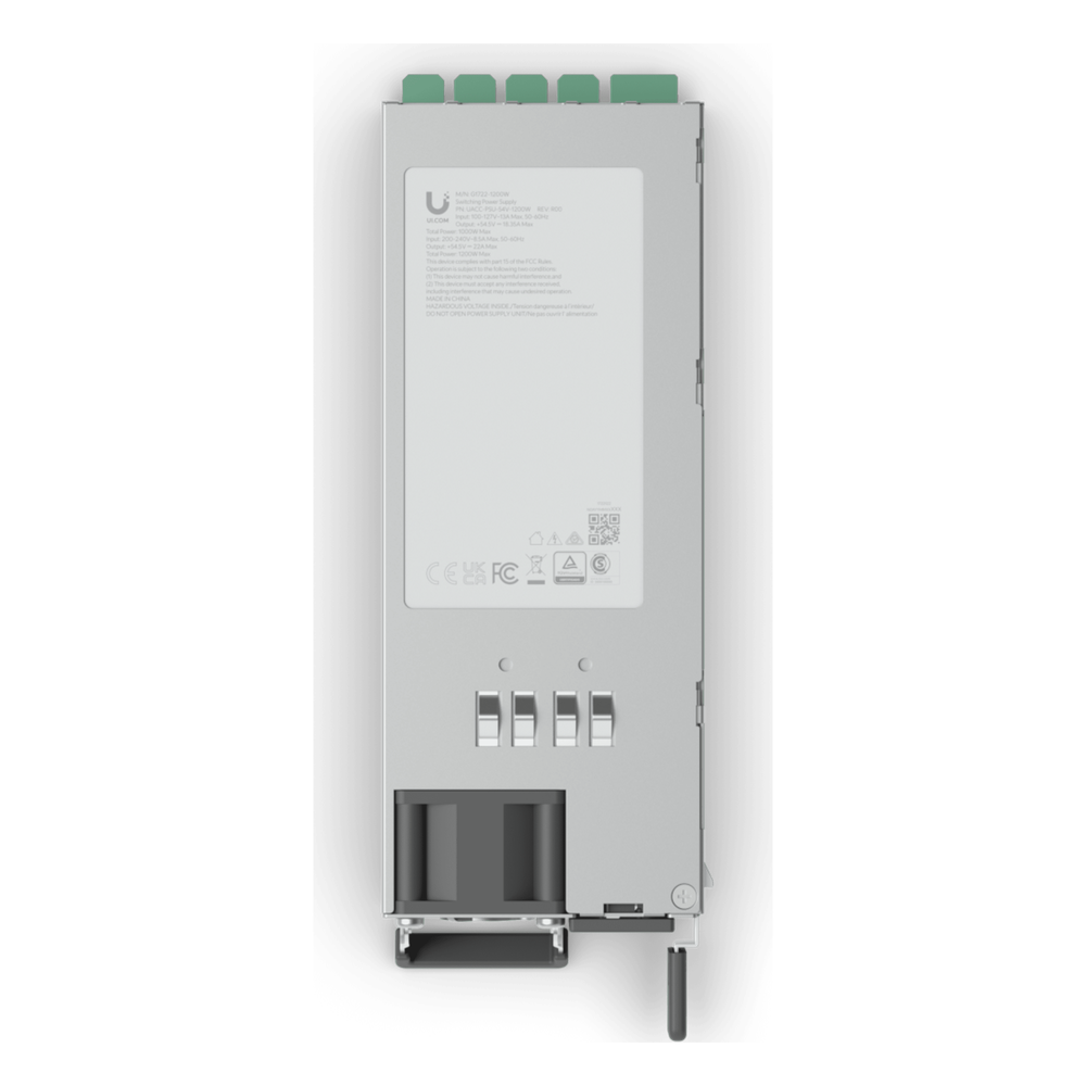 UBIQUITI - UACC-PSU-54V-1200W - UniFi Enterprise Fuente de Alimentación Segura / 54.5V DC / 18.35A / Potencia Total de Salida 1200W (200-240V) o 1000W (100-120V) /