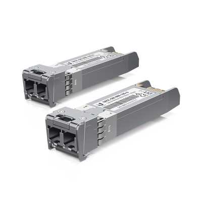 UFiber Módulo SFP+ 10G, transceptor MiniGibic MultiModo 10 Gbps, distancia 300m, conectores LC, paquete de 2 piezas - UBIQ...
