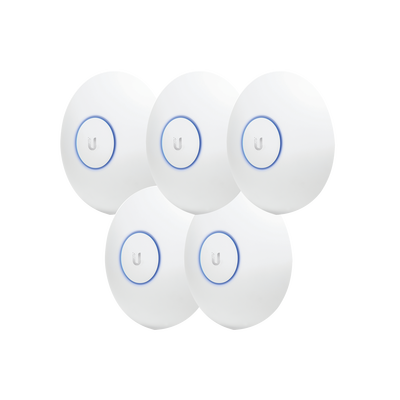 Paquete de 5 Access Point UniFi de largo alcance, Doble banda 802.11ac MIMO2X2 para interior, PoE 802.3af, soporta 250 cli...